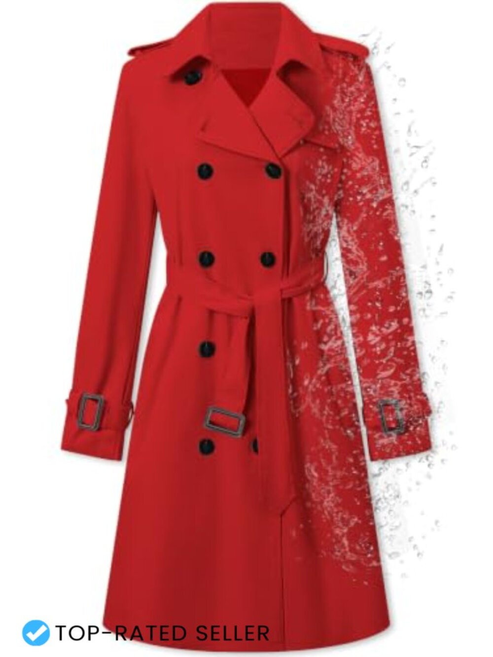 Water-Repellent Double Breasted Belted Trench Coat 100% Polyester